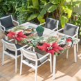 thumbnail image 2 of Christmas Table Cloths for 6 Foot Rectangle Tables, Winter Poinsettia Berry Farmhouse Wooden Grain Patio Waterproof Elastic Fitted Tablecloths, Washable Rectangular Table Cover for Camping, 2 of 8