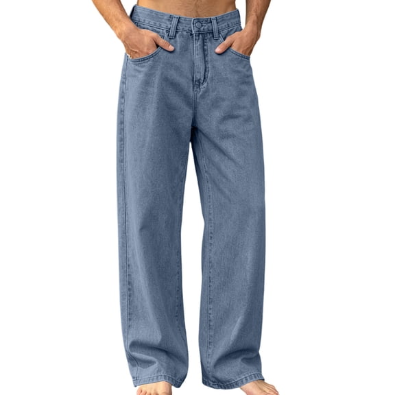 Dagugfen Jean Pants for Men Full Length Straight Leg Loose Fitted Denim Pants Streetwear Fashion Casual Pants with Pockets(XS,Sky Blue)