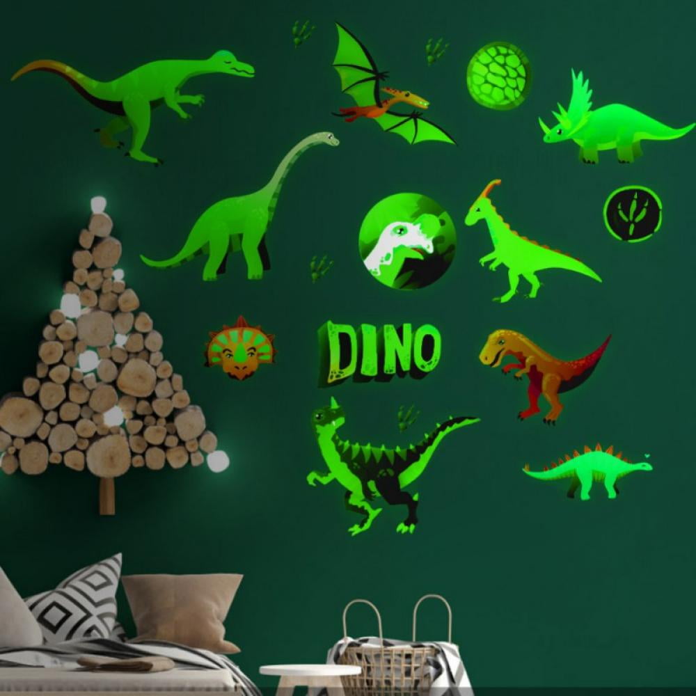 4 Pcs Glow in The Dark Dinosaur Wall Stickers Large Bright Wall Decals for Bedroom Walls and Ceilings for Boys Room and Girls Room 