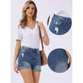 thumbnail image 2 of DARING DIVA Women's Stretchy Ripped Rolled Hem Cuffed Jean Shorts X-Small Blue, 2 of 6