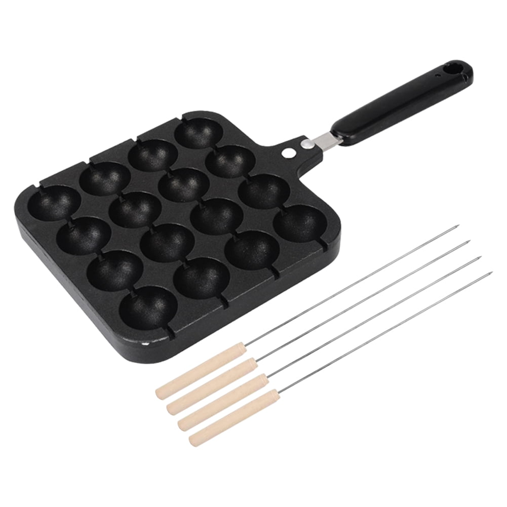 Takoyaki Non-Stick Grill Pan with 16 Holes and 4 Baking Needles Cast Aluminium 