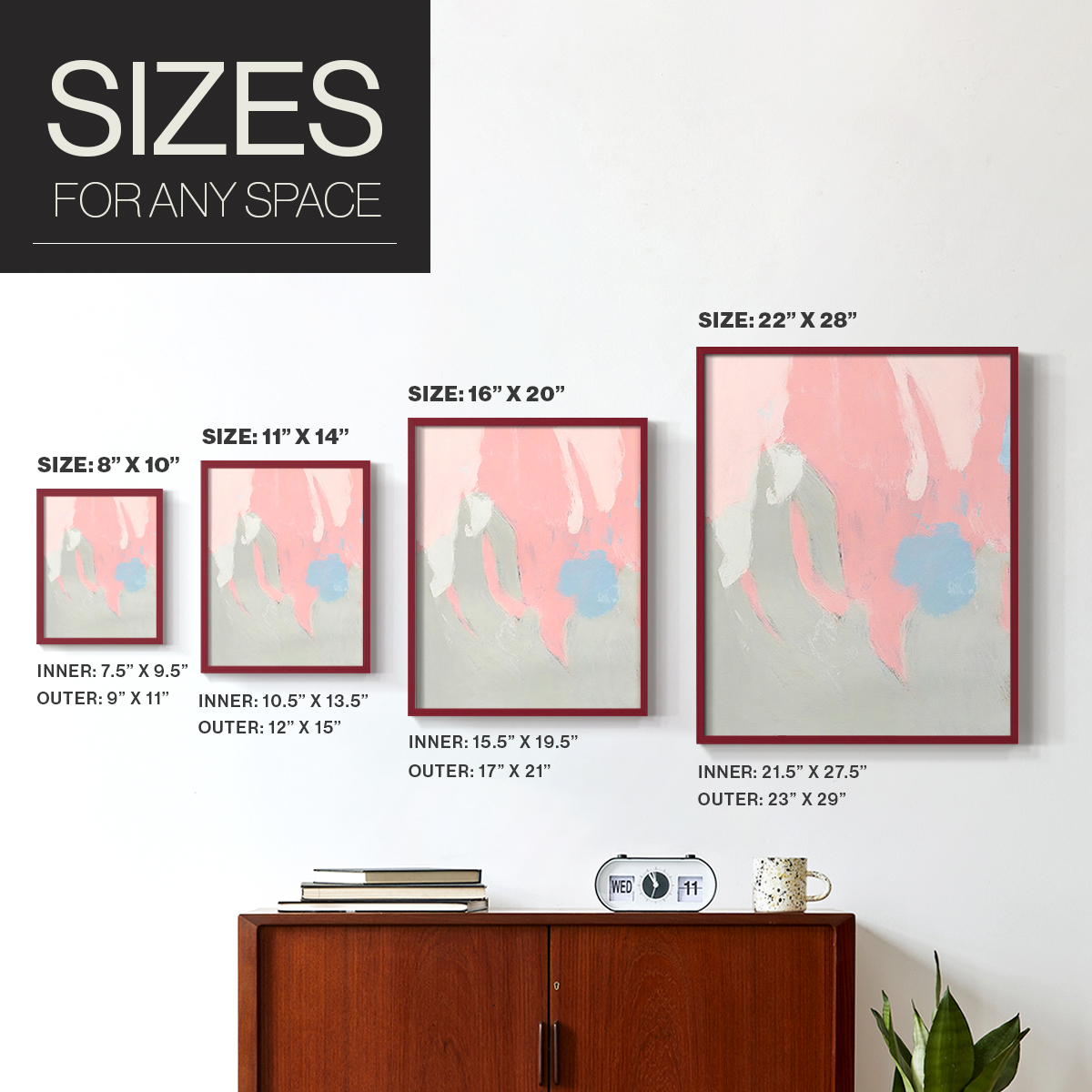 Blushing Abstract I Framed Print in Red Solid Wood Framed Print No Nail Hanging