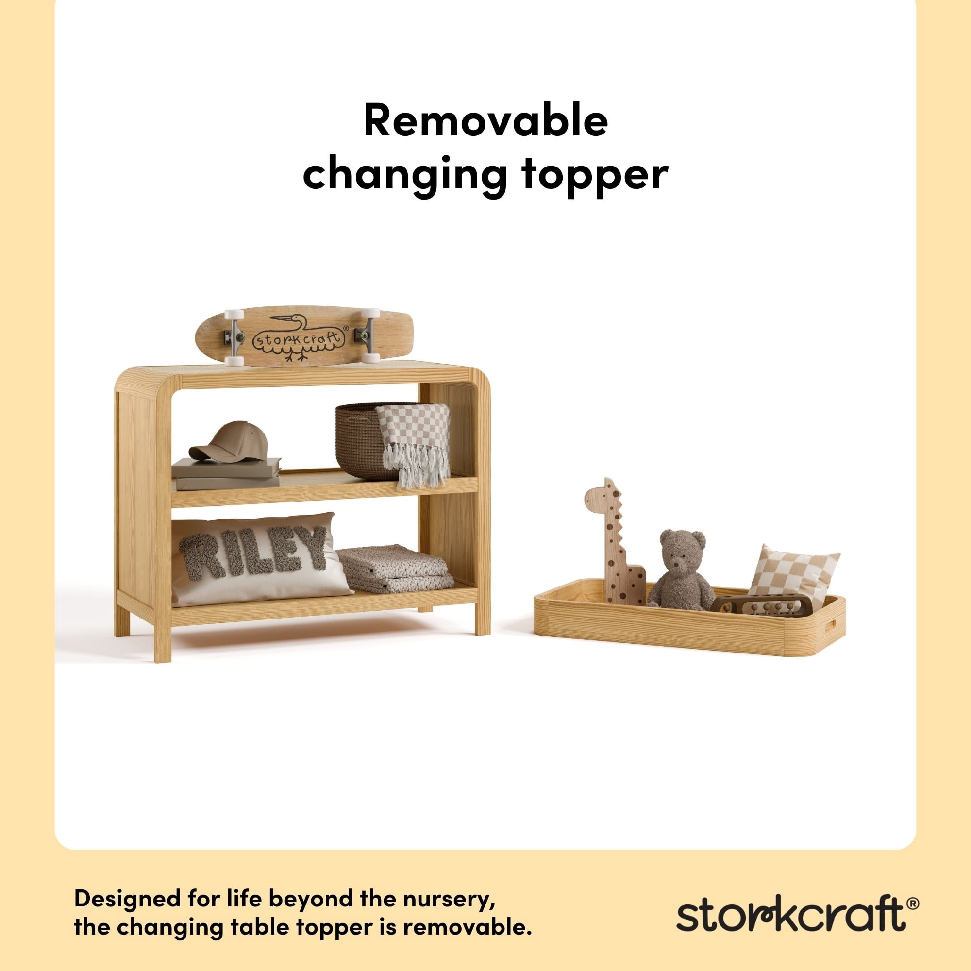 Storkcraft Santos Changing Table with Removable Infant Changing Table Topper, Natural