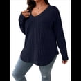 thumbnail image 3 of Suéter Informal de Punto con Cuello en V y Larga para Mujer, Talla Grande Azul Oscuro 4XL, 3 of 8