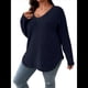 thumbnail image 3 of Suéter Informal de Punto con Cuello en V y Larga para Mujer, Talla Grande Azul Oscuro XXL, 3 of 8