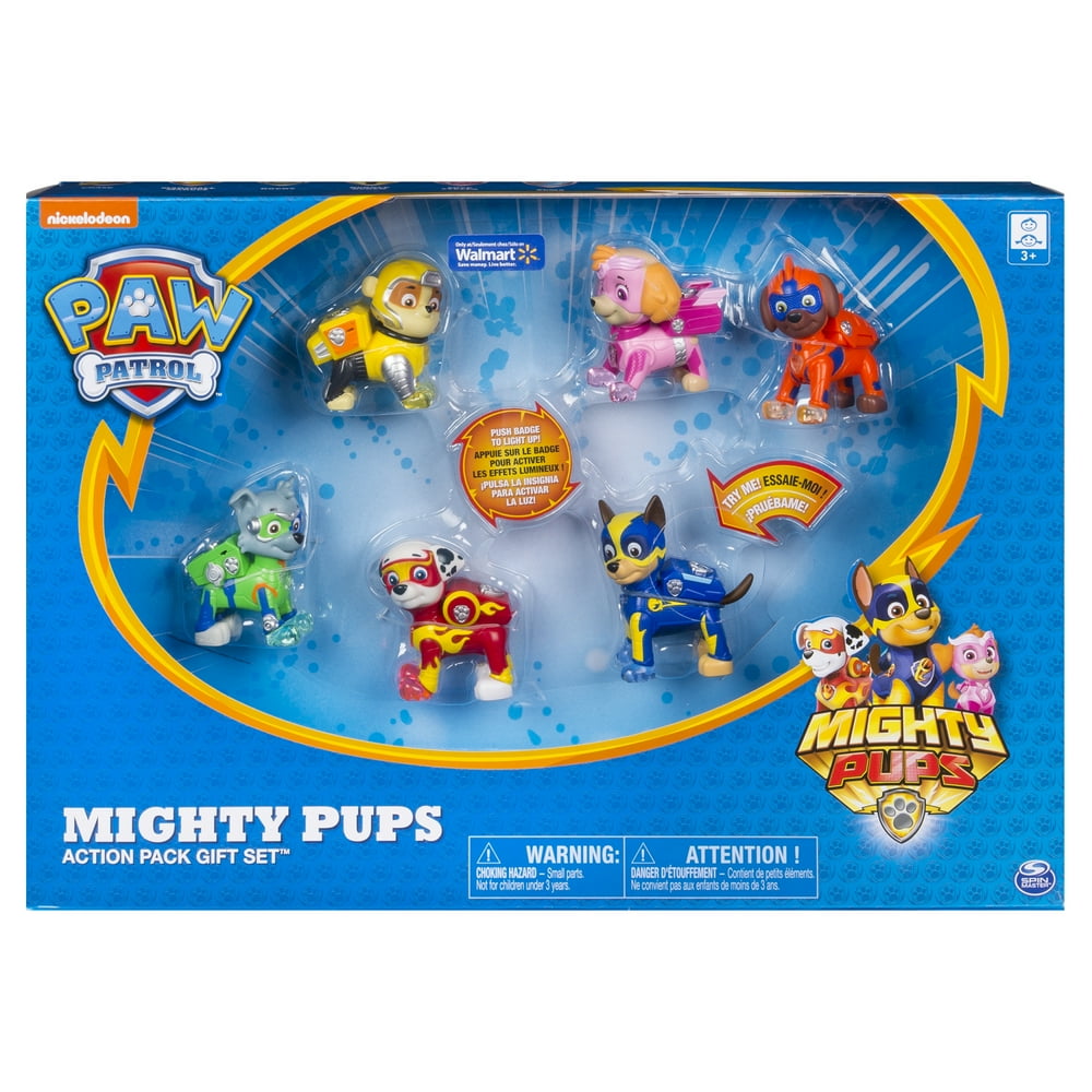 PAW Patrol - Mighty Pups 6-Pack Gift Set, PAW Patrol Figures with Light