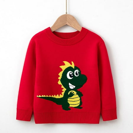 

Qazqa Toddler Boys Girls Cartoon Little Dinosaur Print Sweater Long Sleeve Warm Knitted Pullover Knitwear Tops Sweater