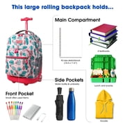 J World Girls Sunrise 18 Rolling Backpack for School and Travel, Palm Leaves