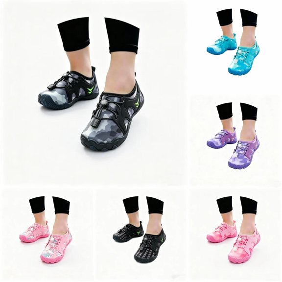 JAJAHO Kids Water Barefoot Shoes Summer Beach Sneakers Breathable Quick Dry Hiking Lace-Up Shoes For Boys Girls 3-7Y