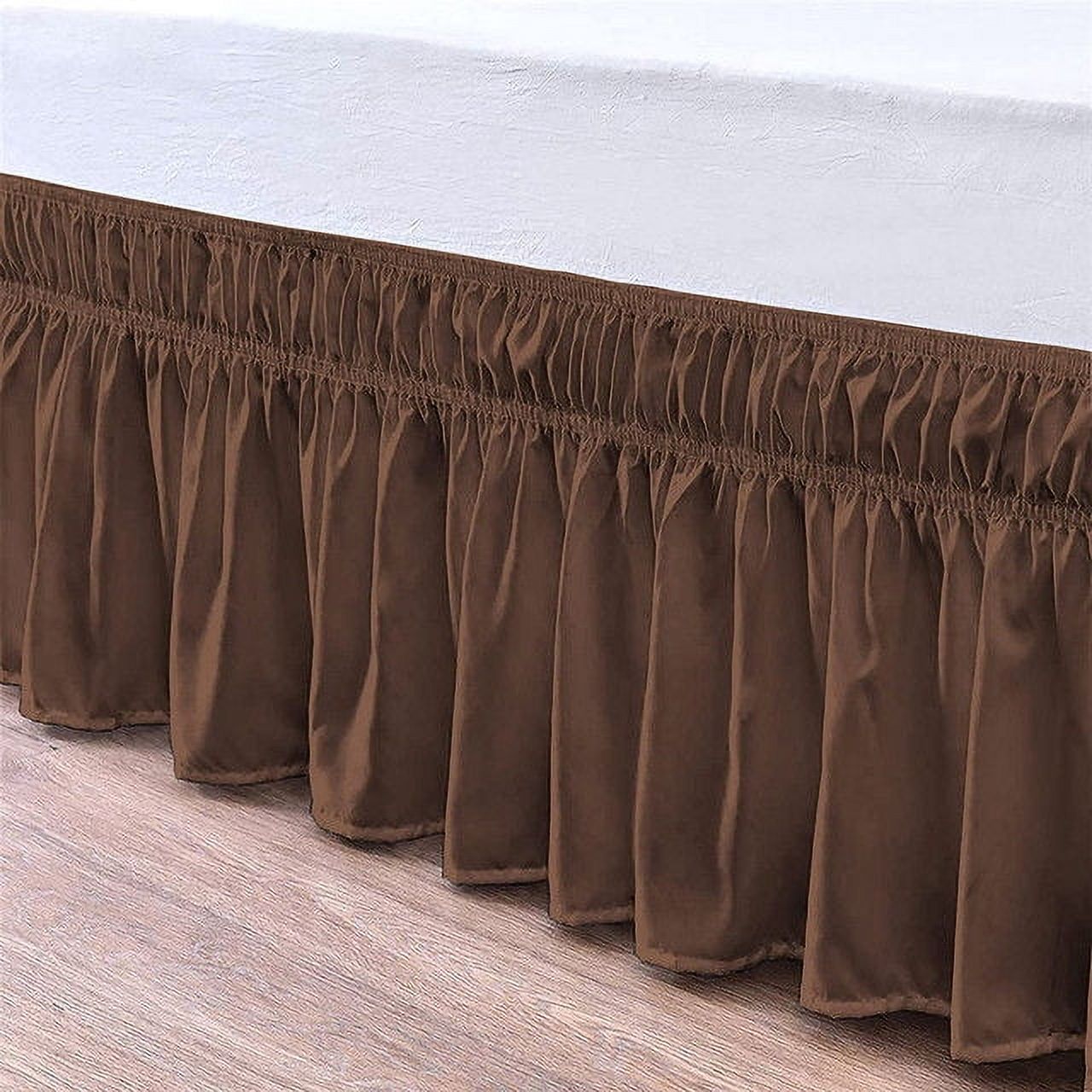 Easy Bedding Elastic Wrap Around Bed Skirt Dust Ruffle, 14-inch Drop, Smooth Soft Bed Frame Cover- Chocolate Twin