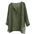 thumbnail image 2 of Mens Cotton Linen V Neck Shirts 3/4 Sleeve Casual Baggy Breathable Tunic Tees Hawaiian Beach Yoga Solid Blouse Tops, 2 of 3