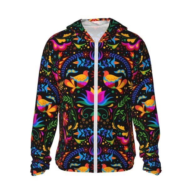 Balery Mexican Flower Traditional1 Sudadera ligera de manga larga con capucha y protección solar UPF 50+ para hombre y mujer, ideal para pesca y running-Medium