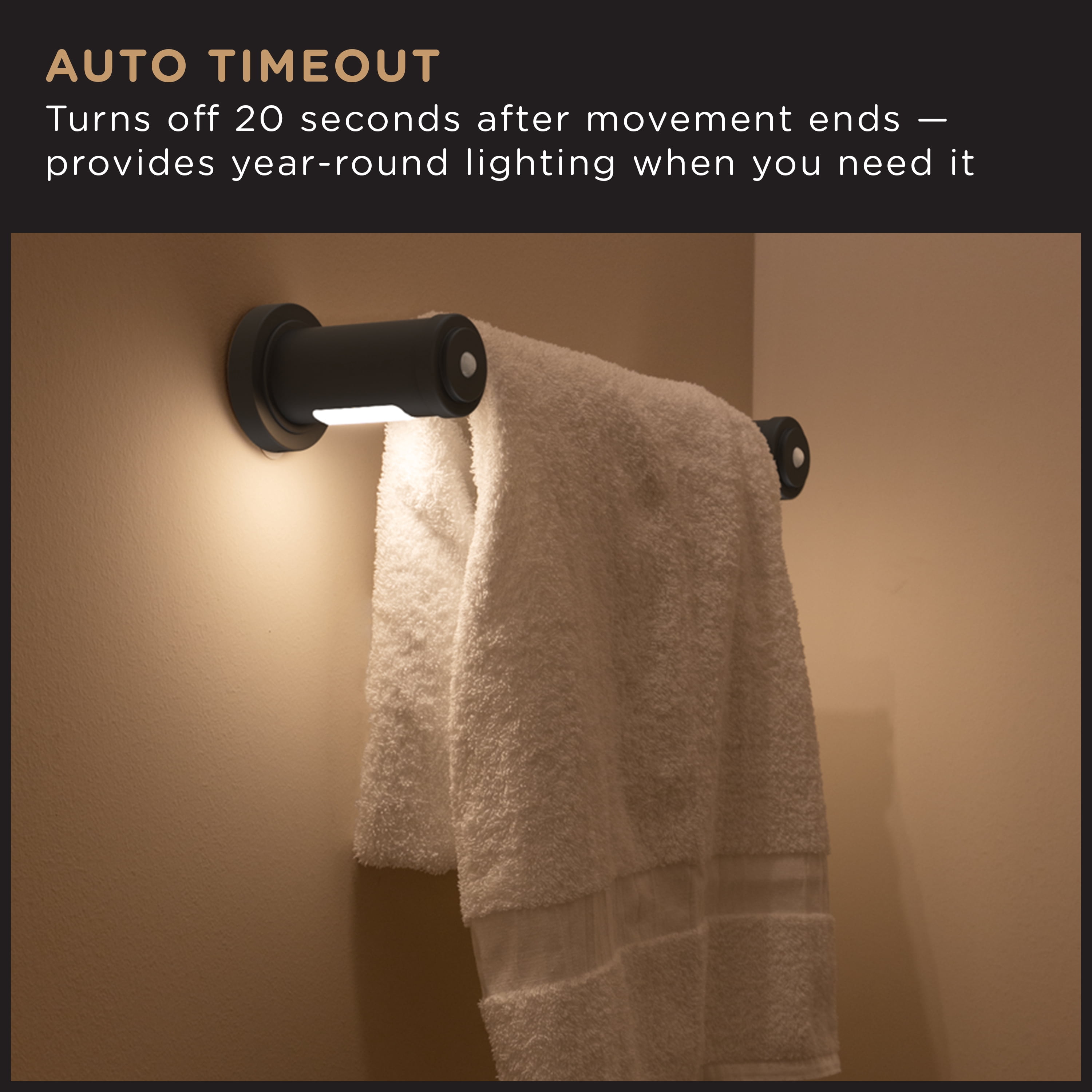 Enbrighten Towel Bar Light, Battery Operated, Motion Sensing, 18in, Matte Black, 79183