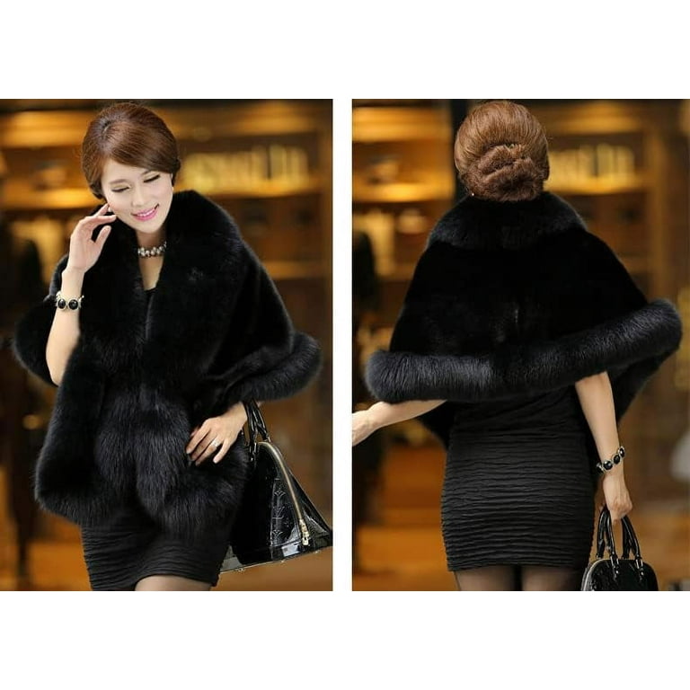 CHUNTIAN Women s Faux Fur Shawl Soft Versatile Scarf Wrap Shrug Winter Warm Cloak Coat Cape for 1920s Bridal Wedding Evening Dresses Walmart