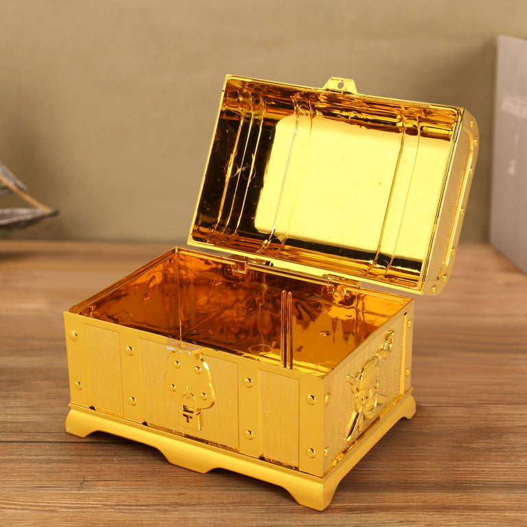 Mini Transparent Gold Pirate Treasure Chest, Treasure Hunt toy Set  Accessories with Lock, 3 Medals, 5 Rings, 2 Earrings, 100 Thumb Colorful  Coins, 100