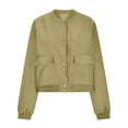 thumbnail image 4 of ClodeEU Women's Cropped Lightweight Bomber Jacket With Pockets,Fashion Casual Button Casual Coat Green,Womens Plus XXXL, 4 of 7