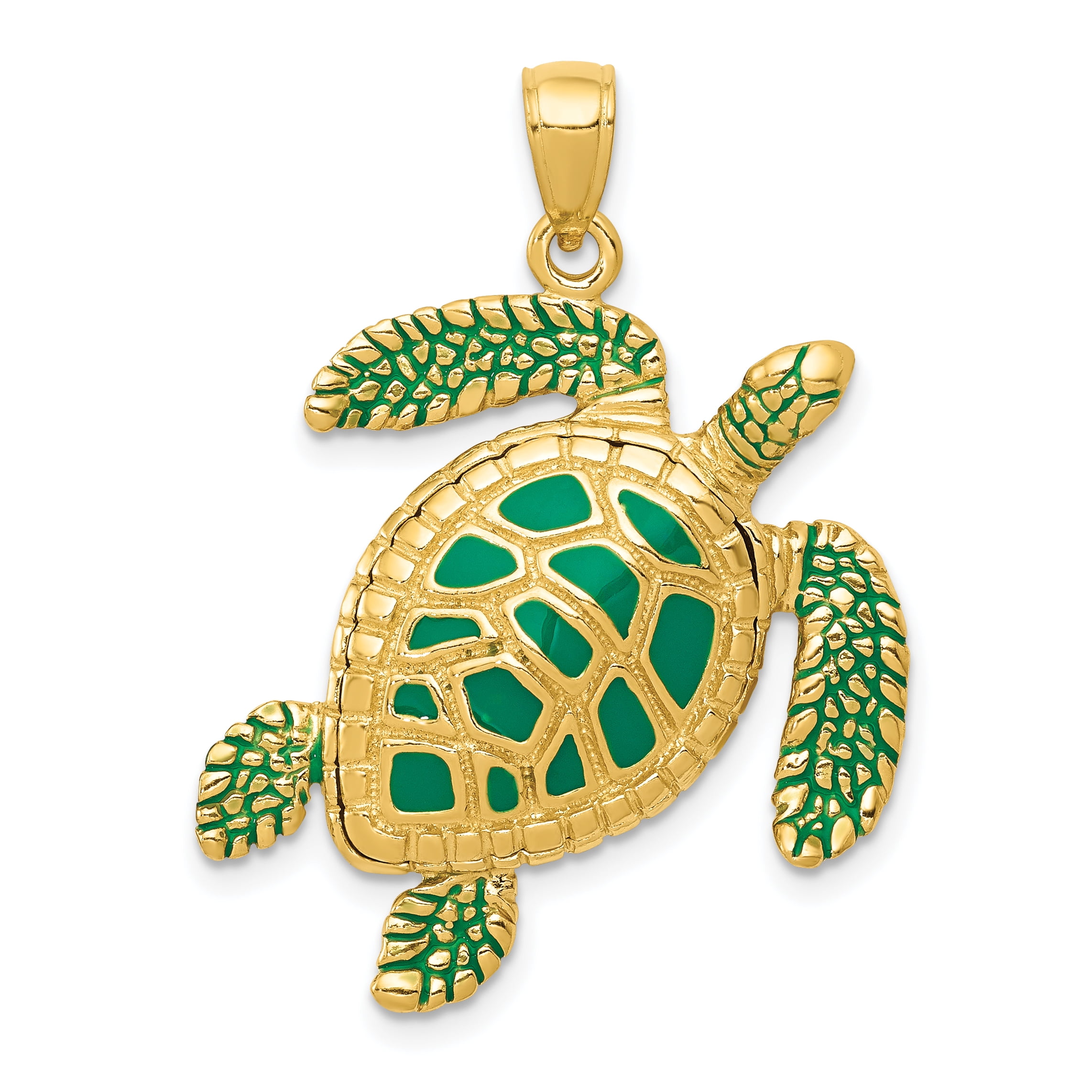 14k Yellow Gold 3 D Enameled Sea Turtle Pendant Charm Necklace Qty