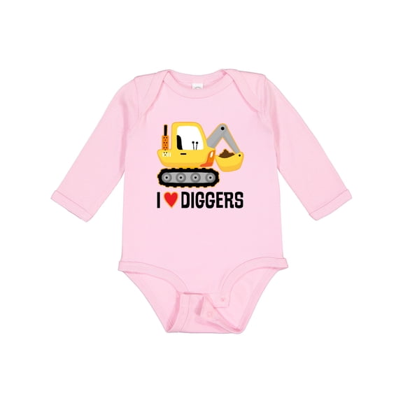 Inktastic Construction Truck I Love Diggers Boys or Girls Long Sleeve Baby Bodysuit