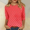 thumbnail image 5 of Fmbrln Womens Plus Size 3/4 Sleeve T-Shirts Fashion Crew Neck Basic Tops Casual Loose Polka Print Tees Blouse Multicolor 5XL, 5 of 5
