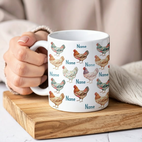 Lotusprinthandmade Funny Chicken White Ceramic Mug (11oz) (Made In US) – Ceramic Coffee Mug For Chicken Lovers