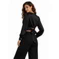thumbnail image 2 of Forever 21 WGA Cropped Shirt W/ Peter Pan Collar &Tie Back, Color- Black, Size- M, 2 of 5