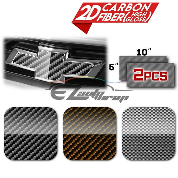 2Pcs 5"x10" Chevy Emblem Bowtie 2D High Gloss Black Carbon Fiber Vinyl Wrap Sticker Decal Film Sheet
