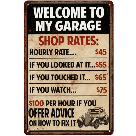 Garage Metal Tin Signs - Man Cave Wall Decor for Men, Vintage Car Themed Garage Decor, Wall Art Tin Signs for Man Cave & Vintage Room