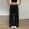 thumbnail image 7 of Sequin Pants Women Wide Leg Elastic High Waist Glitter Sparkly Dance Pants Casual Loose Palazzo Trousers Black L, 7 of 7