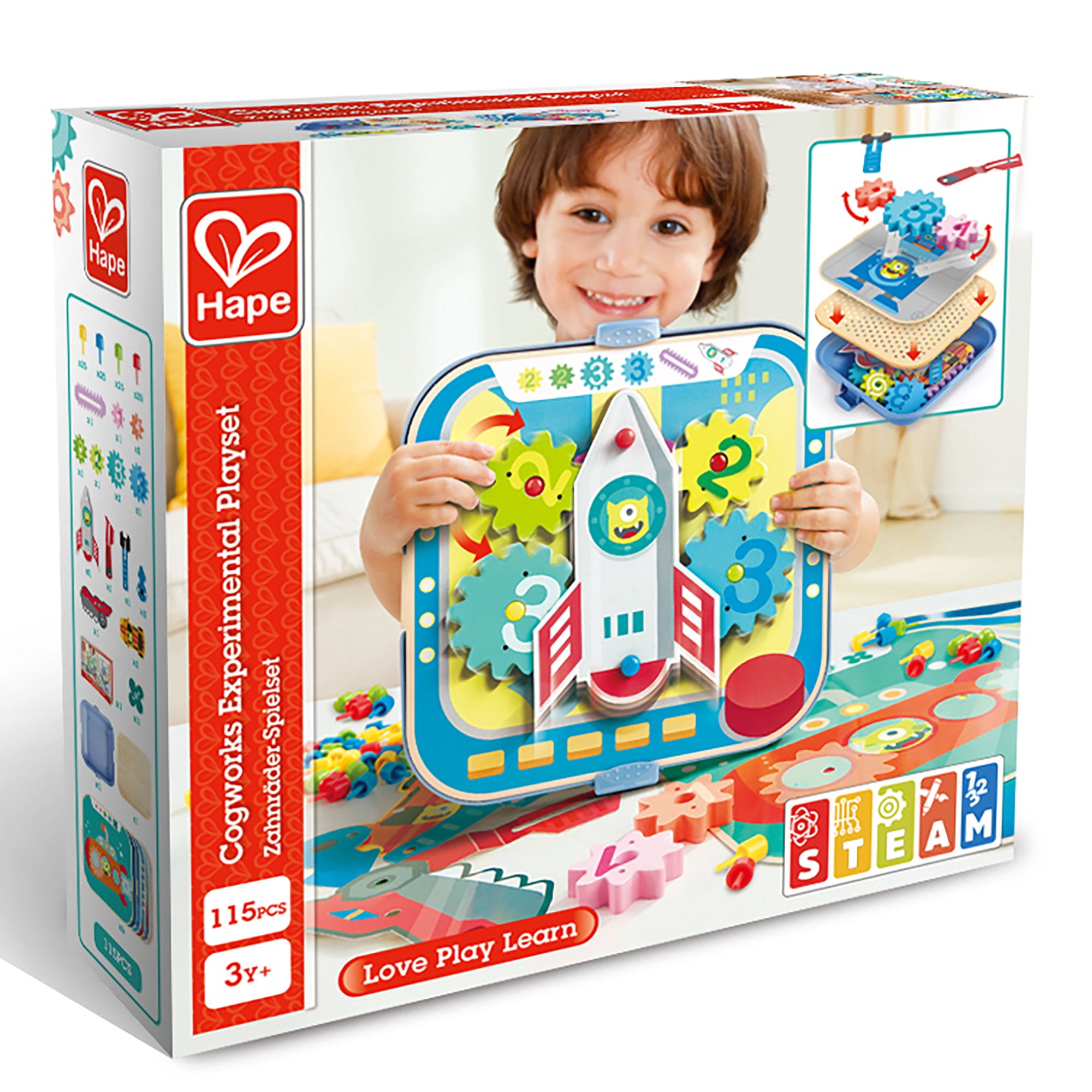 Hape: Cogworks Experimental Playset - Stem Engineering Toy, Changing Robot Boards, Moving Parts-Pins-Gears, Physics & Scientific Learning, Child Age 3+