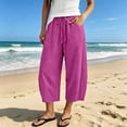 thumbnail image 2 of Cropped Linen Pants Women Capri Pants Barrel Drawstring Wide Leg Cotton Capris 2026 Casual Summer Boho Baggy Trouser (Hot Pink,XL), 2 of 9