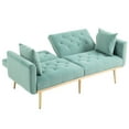 thumbnail image 3 of 3 in 1 Convertible Sofa Bed with 2 Throw Pillows, Velvet Upholstered Loveseat Sofa with 600LBS Weight Capacity, Multifunctional Sleeper Recliner Chair for Living Room, Mint Green, 3 of 7