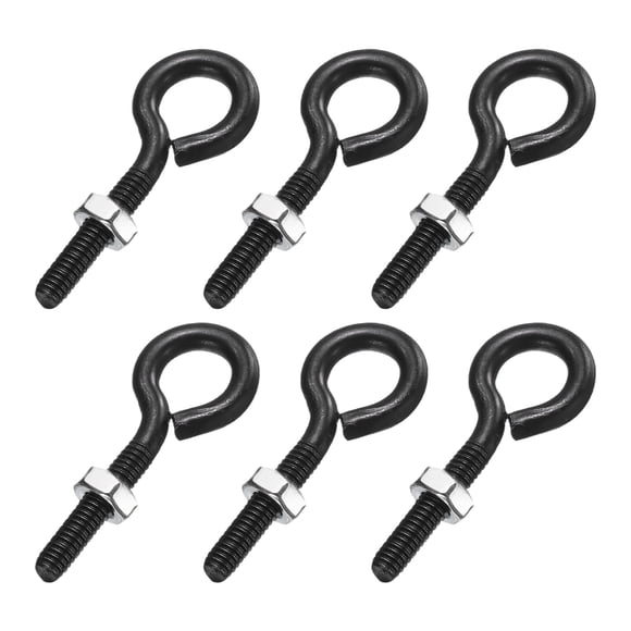 Uxcell 6 Pack Eye Bolts, M4 x 25mm 304 Stainless Steel Threaded EyeBolt Black Eye Hooks with Nut for Hanging or Securing Cables