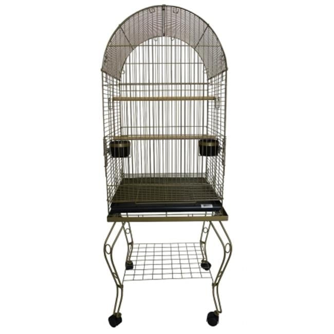 YLM Group 600AGOLD 20 in. Dome Top Parrot Cage With Stand, Gold