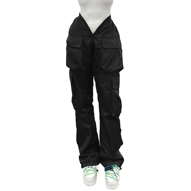 Gibobby Pantalones deportivos para mujer Pantalones Cargo Cintura Pantalones Pantalones Bolsillos Sólidos Monos casuales Mujeres Deportes Pantalones elásticos(Negro,M)