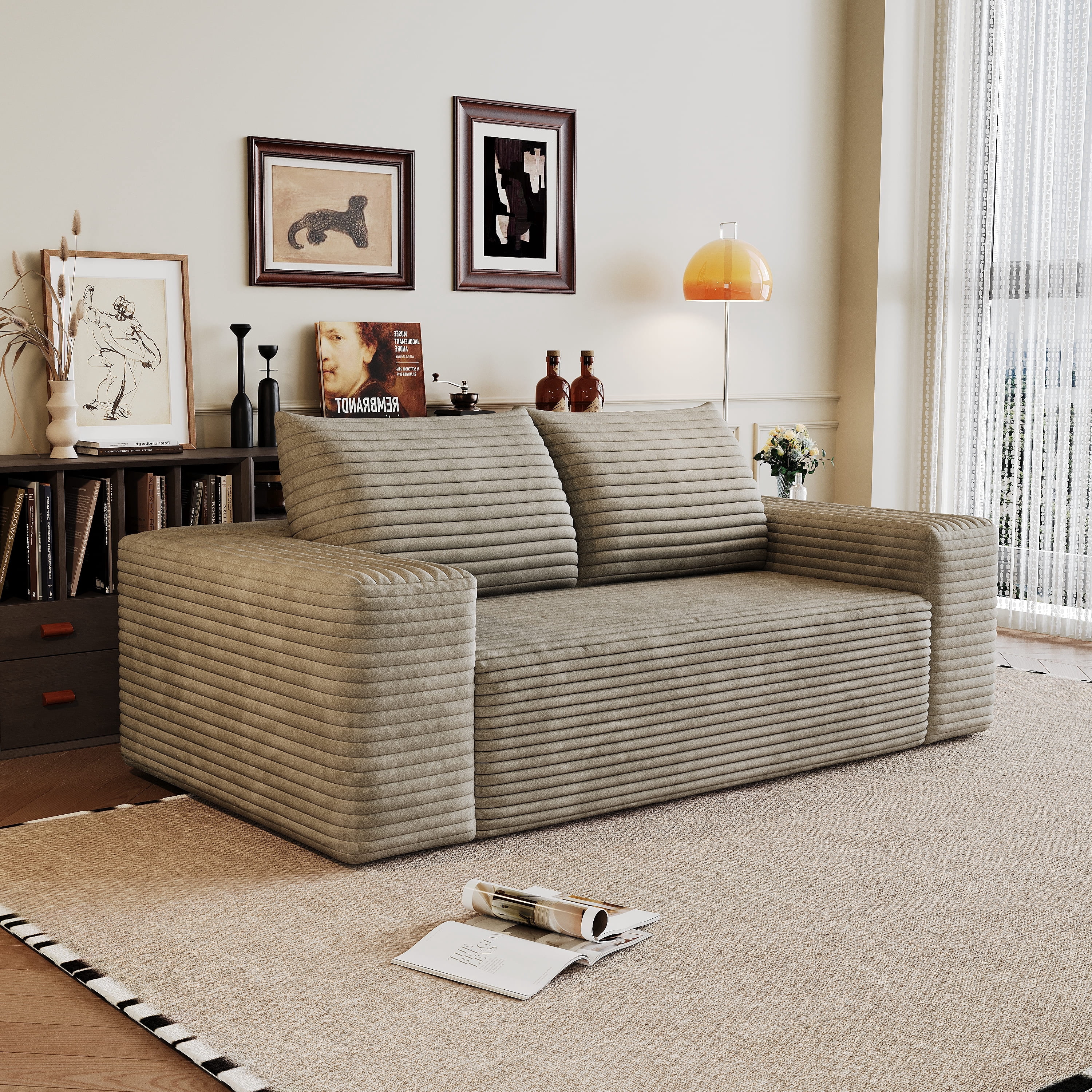 OTONIPU 63" Corduroy 2-Seater Sofa, Deep Seat Couch for Small Spaces, No Assembly, Camel