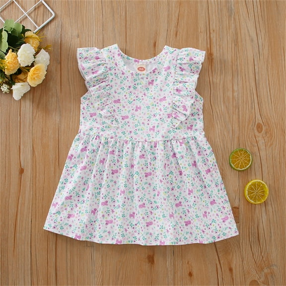SDJMa Toddler Kids Baby Girl Summer Sweet Dress Floral Flying Sleeve A-line Skirt