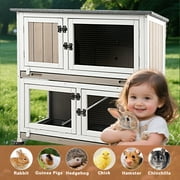 PETSCOSSET 36L Rabbit Hutch Indoor Wooden 2 Story Bunny Hutch Rabbit Cage Outdoor Bunny Cage on 4 Metal Wheels and 2 Deeper Pull Out Trays,Ramp,Guinea Pig Pet House for Small to Medium Animals,Grey