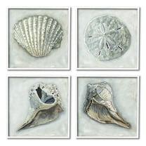 Stupell Industries Detailed Seashells Ocean Life Painting White Framed Art Print Wall Art, Set of 4, Design by Erica Christopher