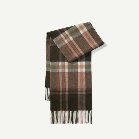 Classic Plaid 100% Wool Scarf, 18.5 Micron Super Soft Winter Wrap with Fringe,190*31cm,4