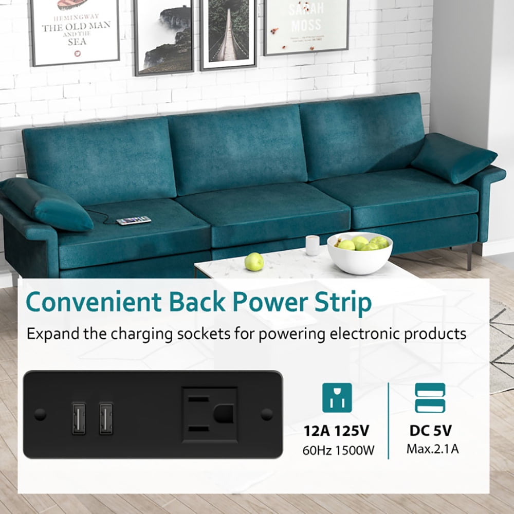 Finihen Sectional Sofa Couch, 3-Seat Sofa, Large 3-Seat Sofa Sectional with Metal Legs and 2 USB Ports for 3-4 people, for Living Room, Bedroom, Peacock Blue Finihen Sectional Sofa Couch, 3-Seat Sofa, Large 3-Seat Sofa Sectional with Metal Legs and 2 USB Ports for 3-4 people, for Living Room, Bedroom, Peacock Blue