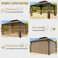 thumbnail image 4 of COOS BAY 12x14 Hardtop Gazebo with Aluminum Frame, Galvanized Steel Double Roof Outdoor Pavilion with Netting and Curtains, Dark Brown/Tan, 4 of 9