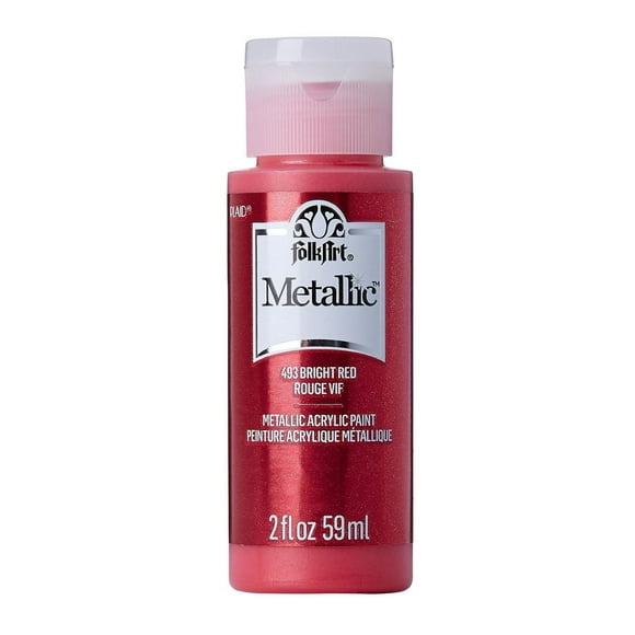 Folkart Metallic Acrylic Paint Bright Red 2 oz, FolkArt Metallic Paint