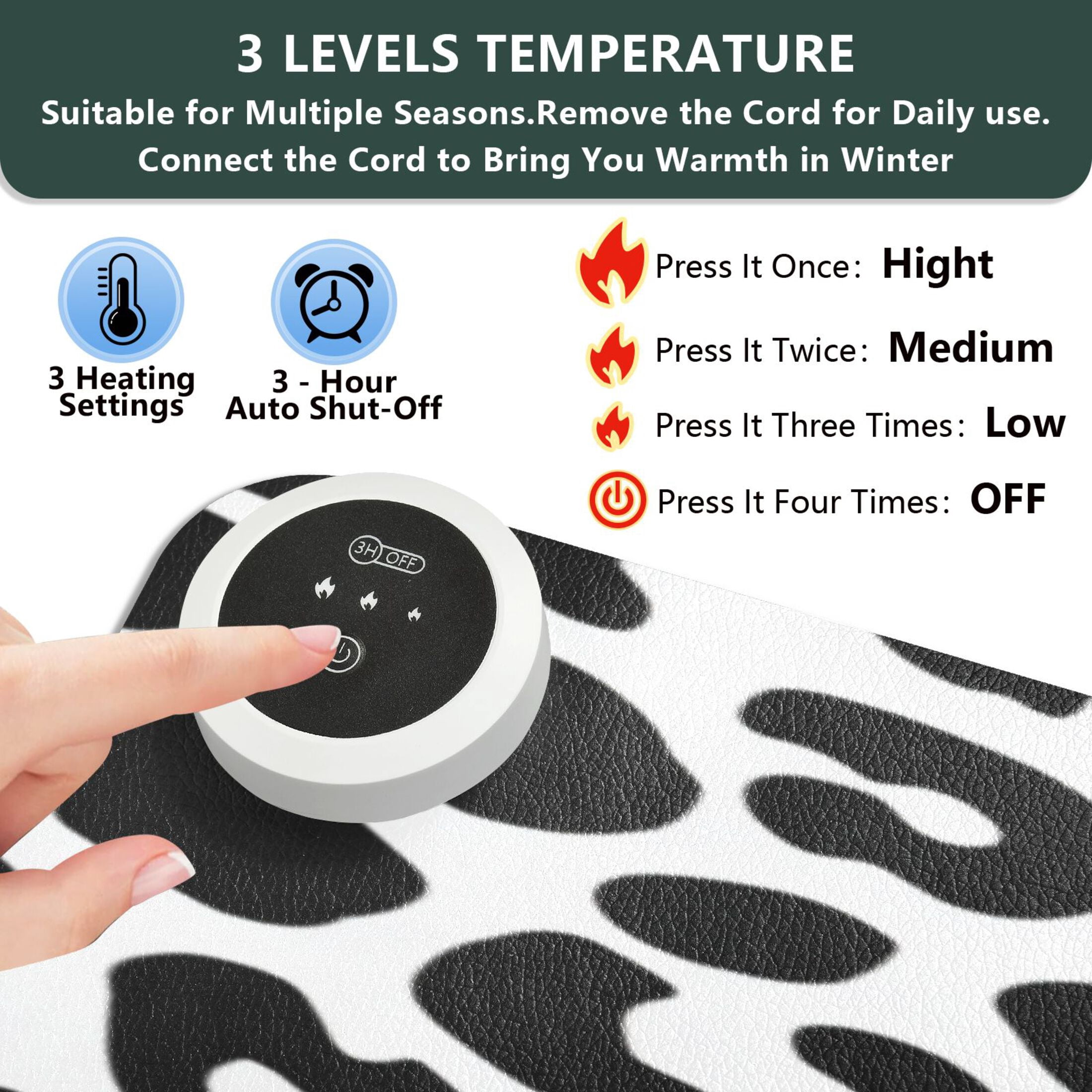 Large Heated Desk Mat Mouse Pad 31.5"x13"PU Leather Graphene Heating Desk Warmer with 3 Temperature Settings 110V US Plug Non-Slip Warm Pad for Home, Office, and Gaming Minimalist Black Leopard Print