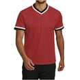 thumbnail image 2 of LMOIPLI Men's Contrast Trim V Neck Short Sleeve T-Shirt Classic Crew Neck Casual Tee Breathable Summer Sporty Top for Daily Red XL, 2 of 6