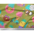 thumbnail image 2 of Soimoi Green Japan Crepe Satin Fabric Beech & Fun Party Print Fabric by the Yard 42 Inch Wide, 2 of 5