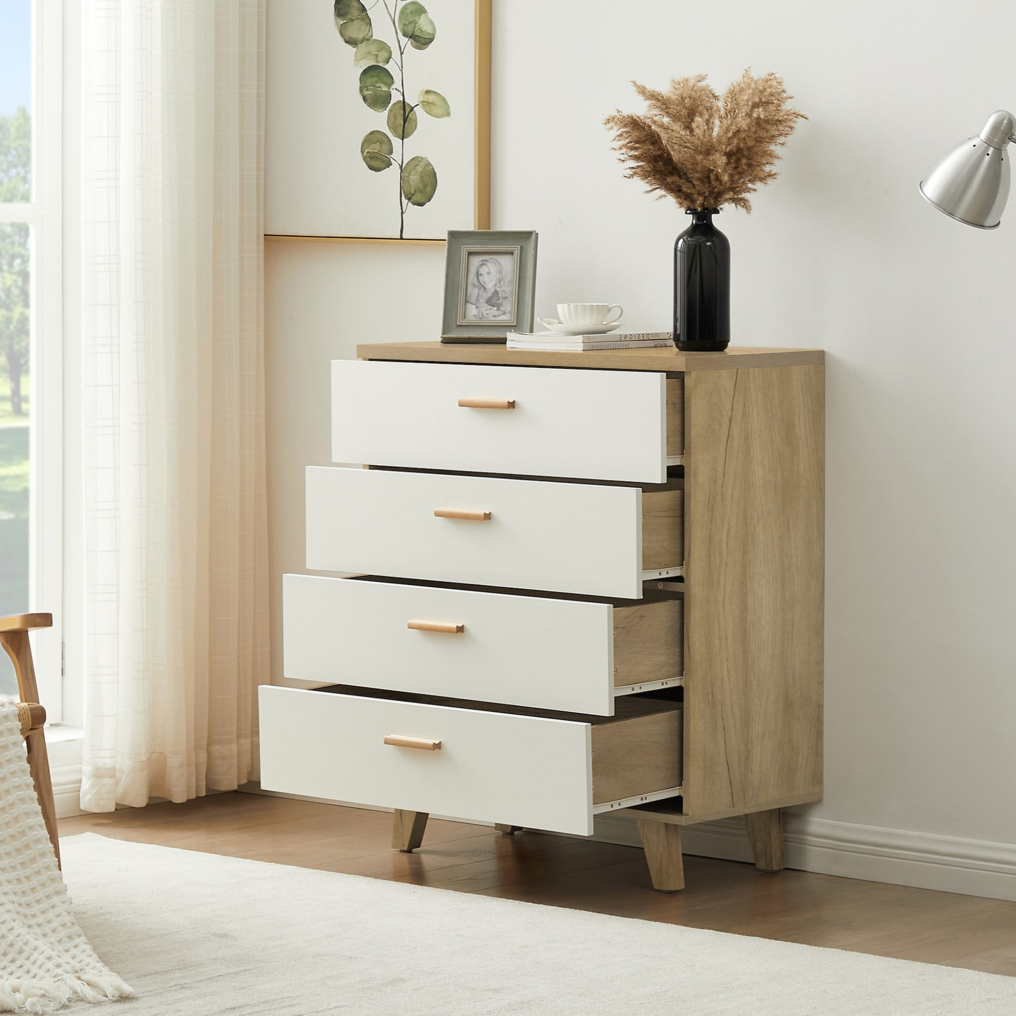 Finihen 4 Drawers Chest of Dressers, Wood Storage Cabinet with Handle Table Leg for Bedroom, Living Room and Hallway, Beige Finihen 4 Drawers Chest of Dressers, Wood Storage Cabinet with Handle Table Leg for Bedroom, Living Room and Hallway, Beige