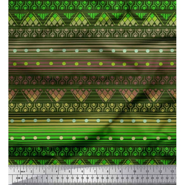 Soimoi Polyester Crepe Fabric Dot,Stripe & Geometric Ethnic Print Sewing Fabric Yard 52 Inch Wide