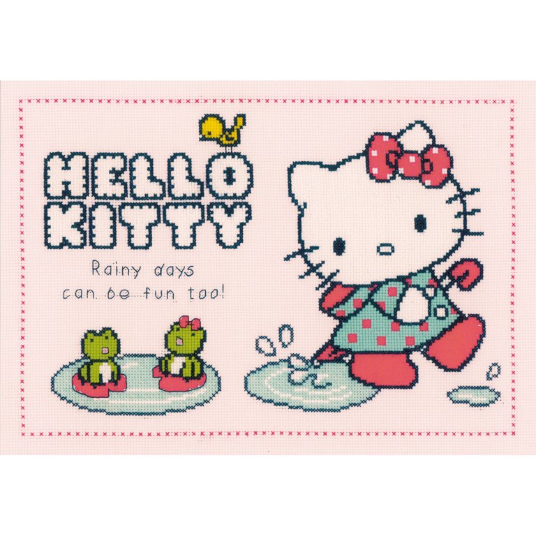 Hello Kitty Rainy Days On Aida Counted Cross Stitch Kit-13.6