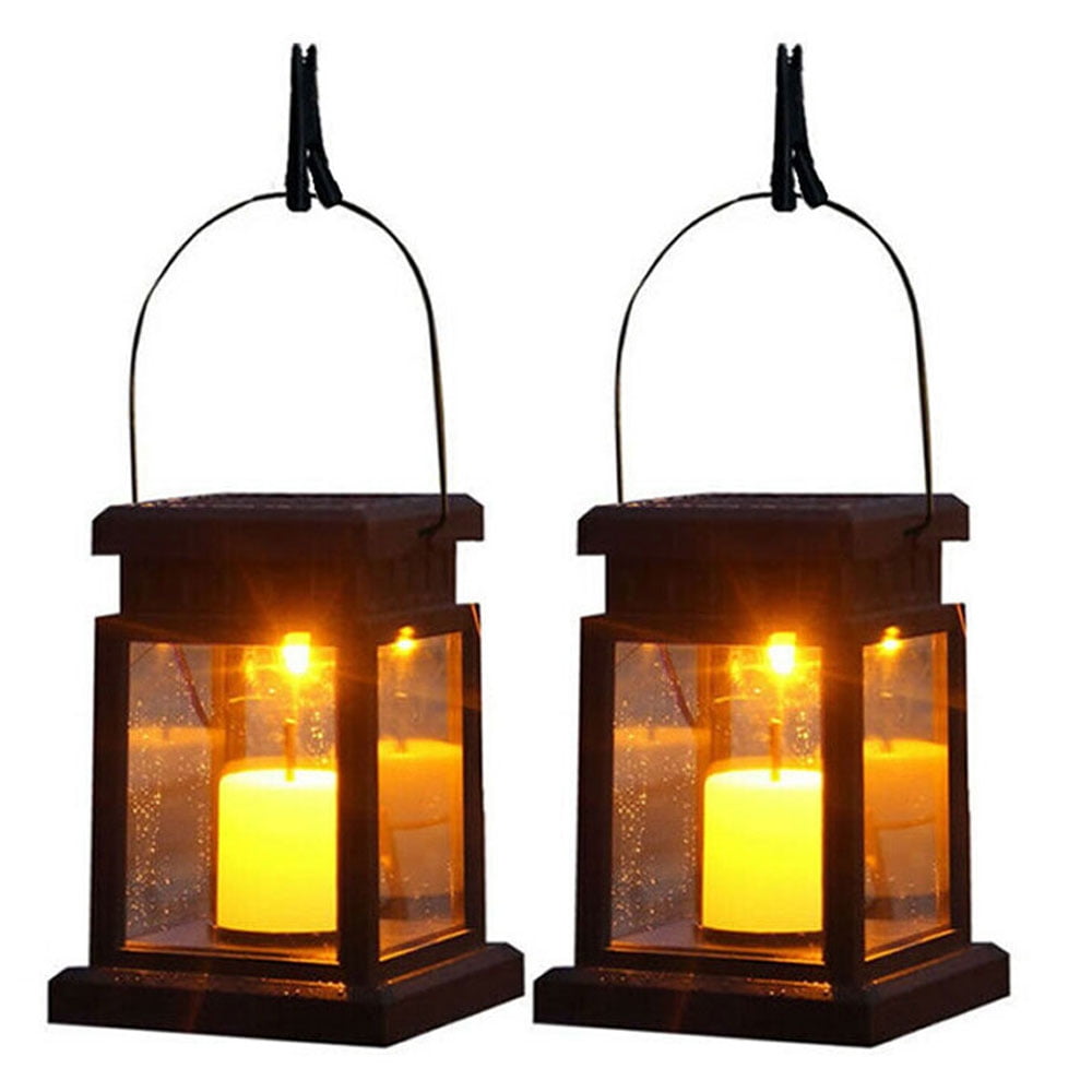 13" Vintage Style Decorative SOLAR Lantern,Flickering Flame Effect LED Set of 2 