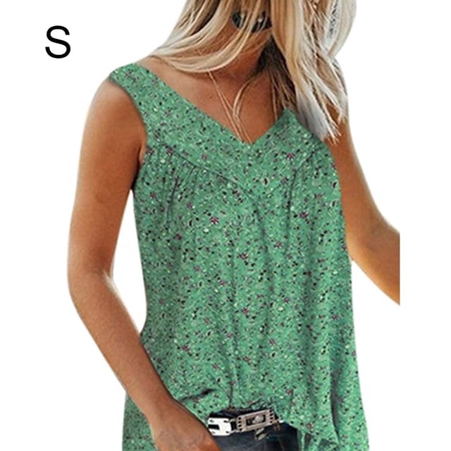 Camiseta sin mangas con estampado sin mangas sin mangas con cuello en V para mujer, chaleco de verano, verde, S Inevent AP002122-25